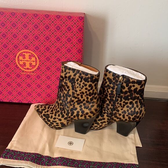 Tory Burch Lila genuine calf hair pointed toe leopard print bootie size 6,5 new - Picture 11 of 16